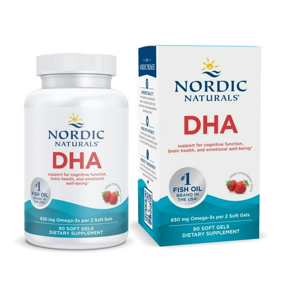 Nordic Naturals DHA Softgels, 830 Mg, Strawberry, Fish Oil 90 Ct