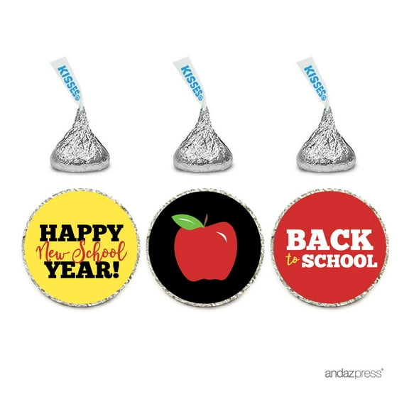 Chocolate Drop Labels Trio, Fits Hershey's Kisses Party Favors, Back to School Apple, 216-Pack, Envelope Seals Stickers