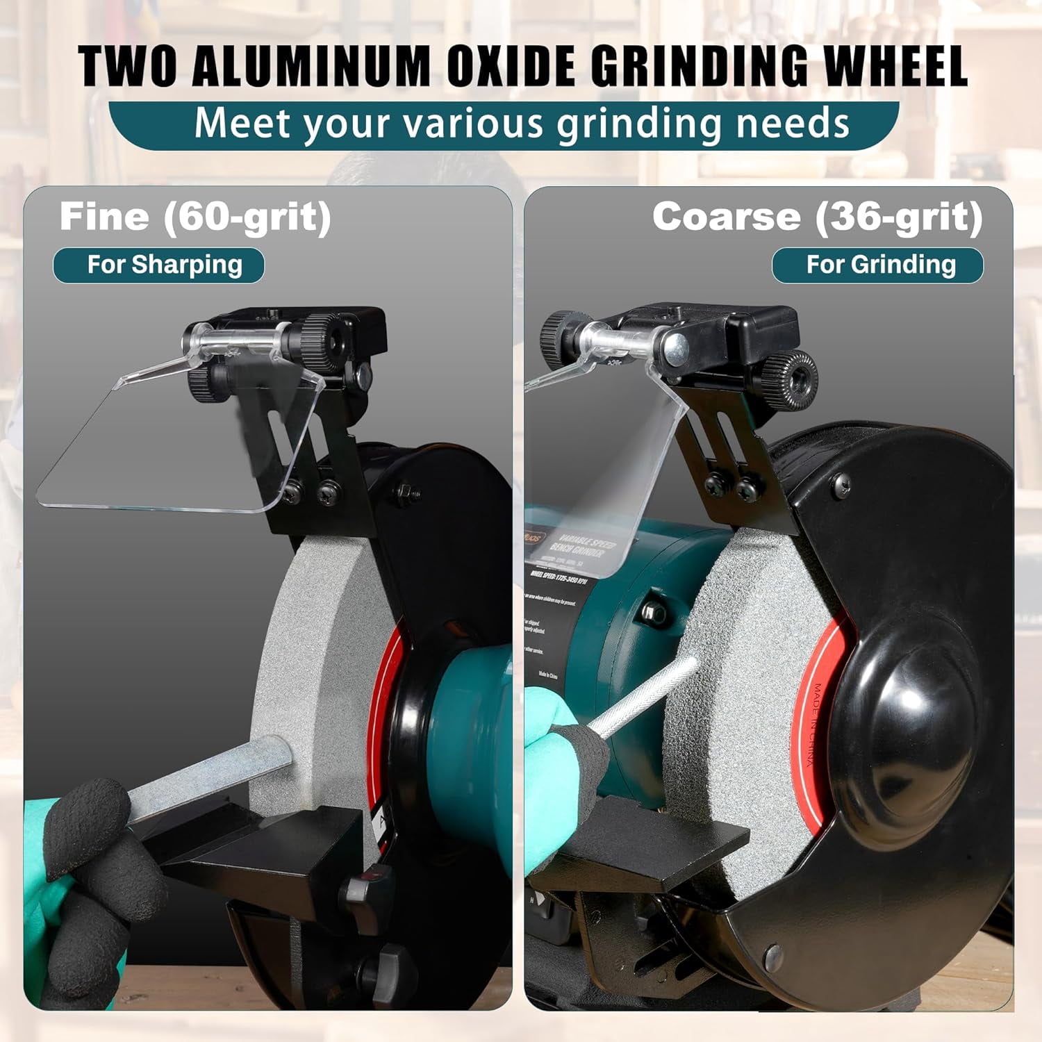 6-Inch Variable Speed Bench Grinder with Grinding Wheel Dresser, 1725–3450 RPM 2.5 Amp Brushless Induction Motor for Sharpening, Grinding & Polishing