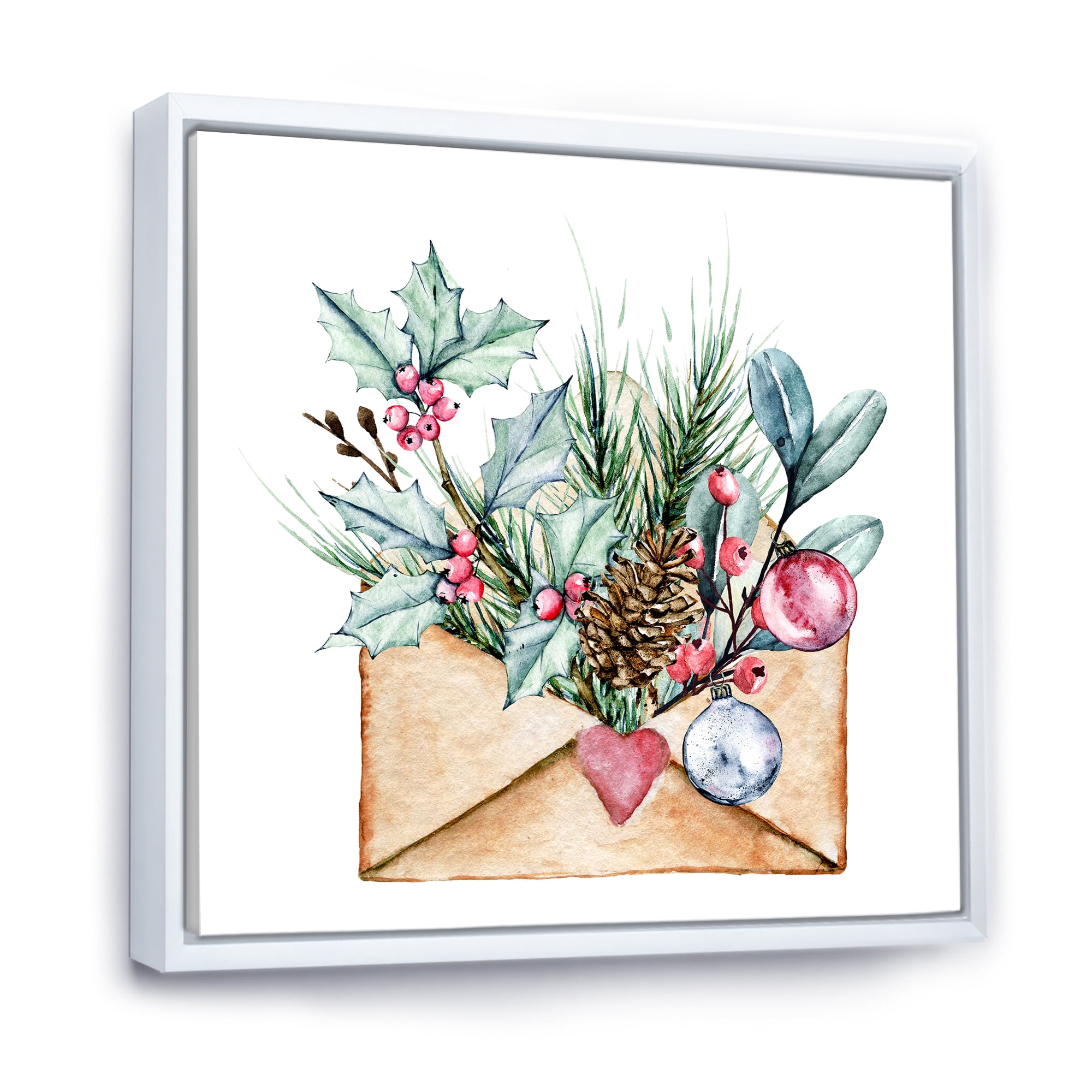 Merry Christmas Greeting Card Envelope 30 in x 30 in Framed Painting Canvas Art Print, by Designart
