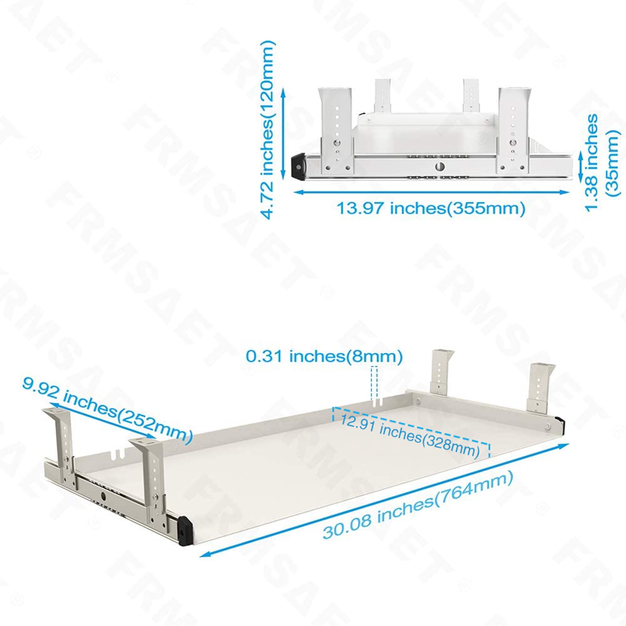 FRMSAET Under Desk Mounting Keyboard Tray All-Metal Material Office Drawer (30 inches, White)