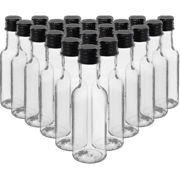 Mini Liquor Bottles (24 Pack) - Reusable Plastic 50ml Empty Spirit Bottles With Black Screw Caps And Liquid Funnel