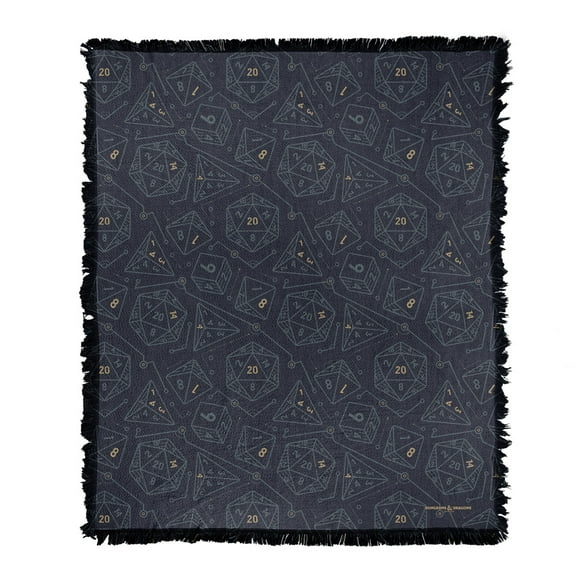 Dungeons & Dragons Blanket, 50'x60' Dice Pattern Woven Tapestry Cotton Blend Fringed Throw