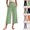 34# Light Green, variant on Capri Pants for Women - Summer Cotton Linen Wide Leg Fold Over Cropped Gaucho Pant Casual Flowy Yoga Coluttes Navy L