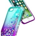 thumbnail image 3 of Nagebee Case for iPhone 8 Plus, 7 Plus / 6 Plus / 6S Plus with Tempered Glass Screen Protector, Sparkle Glitter Liquid Bling Diamond [Ring Holder & Wrist Strap] Women Girls Cute Case (Aqua/Purple), 3 of 6