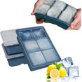 thumbnail image 1 of Juego de 3 bandejas para cubitos de hielo XXL, 18 compartimentos, bandeja grande para cubitos de hielo con tapa, para whisky, cócteles y bebidas, 1 of 5