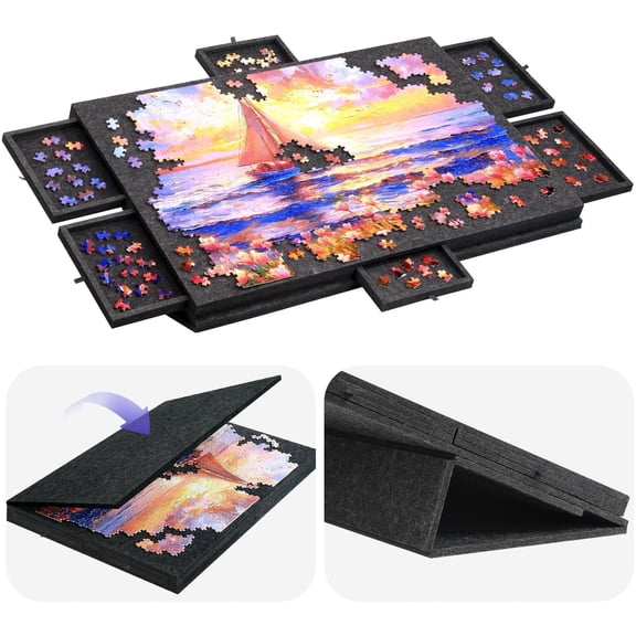 Ayieyill 1500 Piece Rotating Puzzle Board with Drawers and Cover,25"x35"Portable Felt Jigsaw Puzzle Table for Adults Portable,Lazy Susan Spinning Puzzle Boards Birthday Gift for Mom