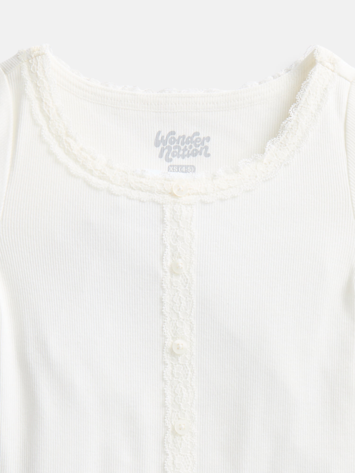 Wonder Nation Girls' Lace and Button Front Top with Short Sleeves, Sizes 4-18 & Plus