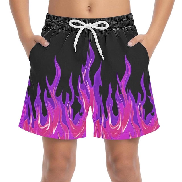 GreatBaby Boys Flame Print Swim Trunks Side Pocket Lightweight Breathable Elastic Waist Fire Print Summer Beach Board Shorts