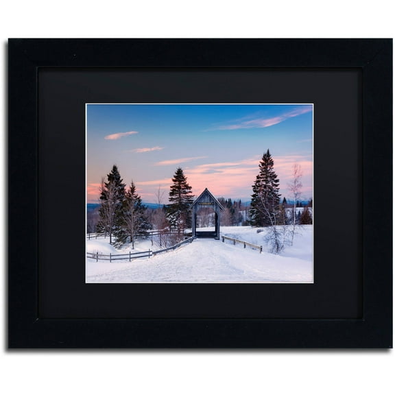 Trademark Fine Art "Snow at the Bridge" Canvas Art by Michael Blanchette Photography Black Matte, Black Frame