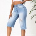 thumbnail image 5 of Hvot&aat Women High-Waisted Straight Jeans Frayed Ripped Denim Pants Casual Bermuda Shorts Cropped Trousers, 5 of 5
