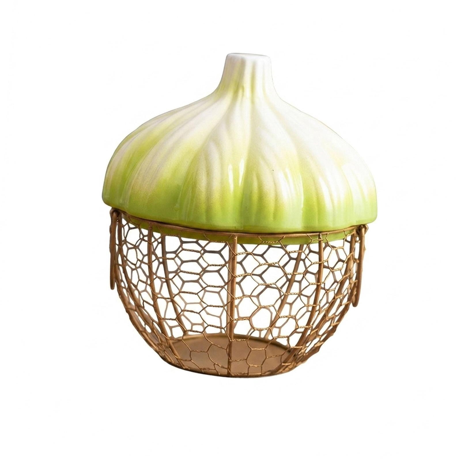 Fiocias Ceramic Holder Breathable Portable with Lid Egg Basket for Fruit Home Pantry Green