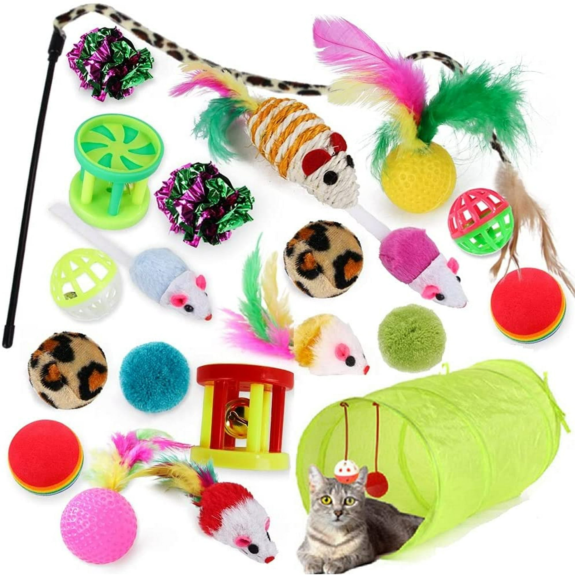 21 PCS Cat Toys Set Spiral Springs Assorted Cat Balls Crinkle Furry Cat Mouse Catnip Fish Toys Catnip for Cats Kittens Walmart