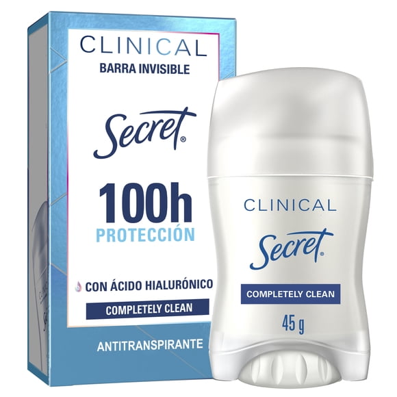 Desodorante Mujer Clinical Secret con Ácido Hialurónico, Barra Invisible, Completely Clean, 45 gr