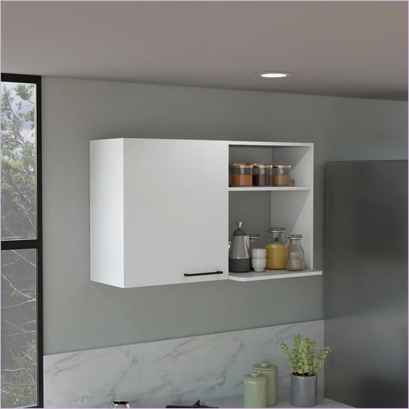 Wall Storage Cabinet, Stackable 24” H with 2 Internal/2 External Shelves & 1 Door, White | Particle Board