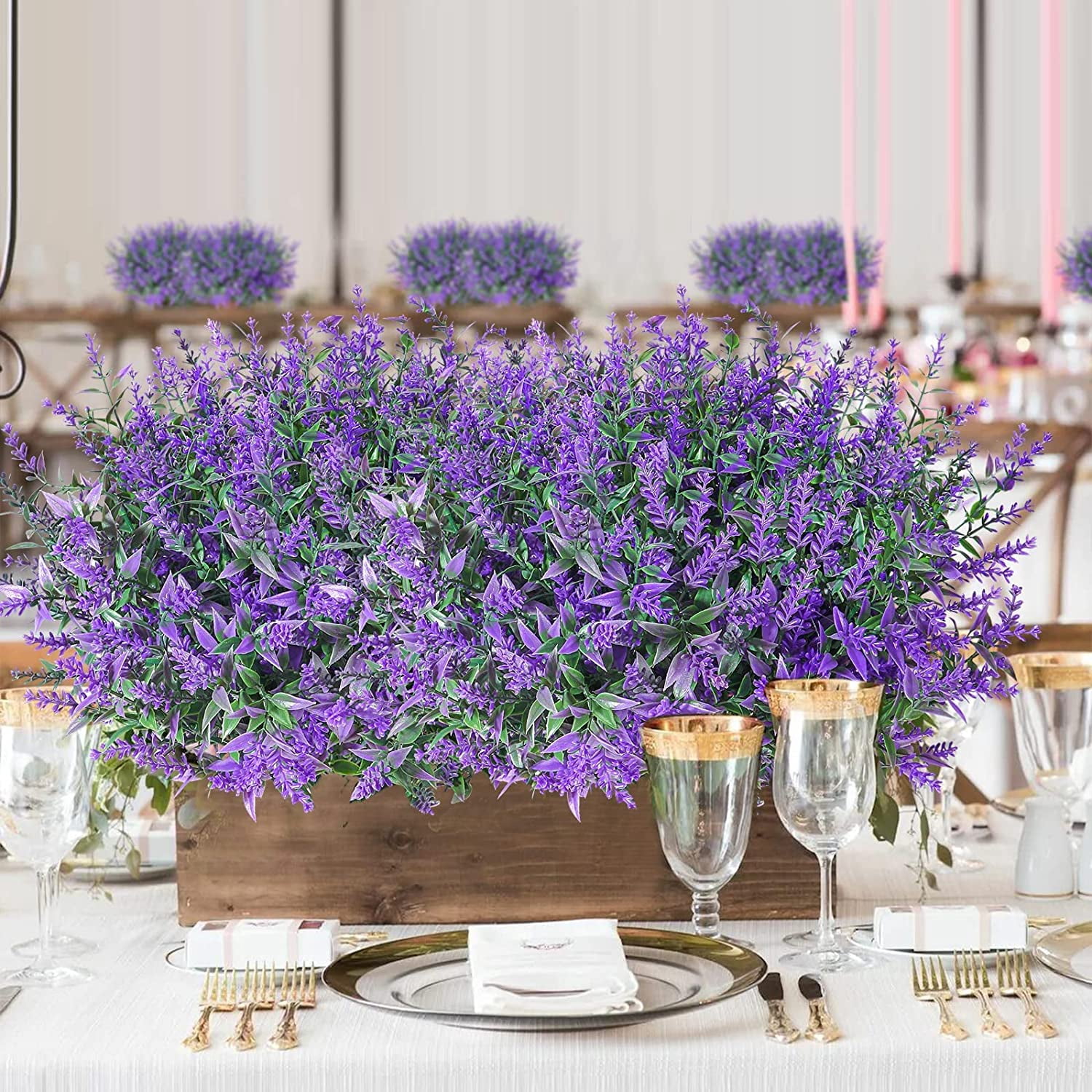 Gustave 16 Bundles Artificial Flowers Outdoor UV Resistant Fake Plants Faux Lavender Flower for Outside Porch Indoor Home Window Vase Decoration