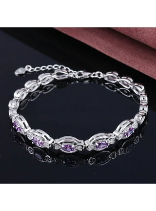 Savlano Silver Tone Charm Bracelet With Purple Crystal And Murano Glass  Beads Snake Chain For Women & Girls
