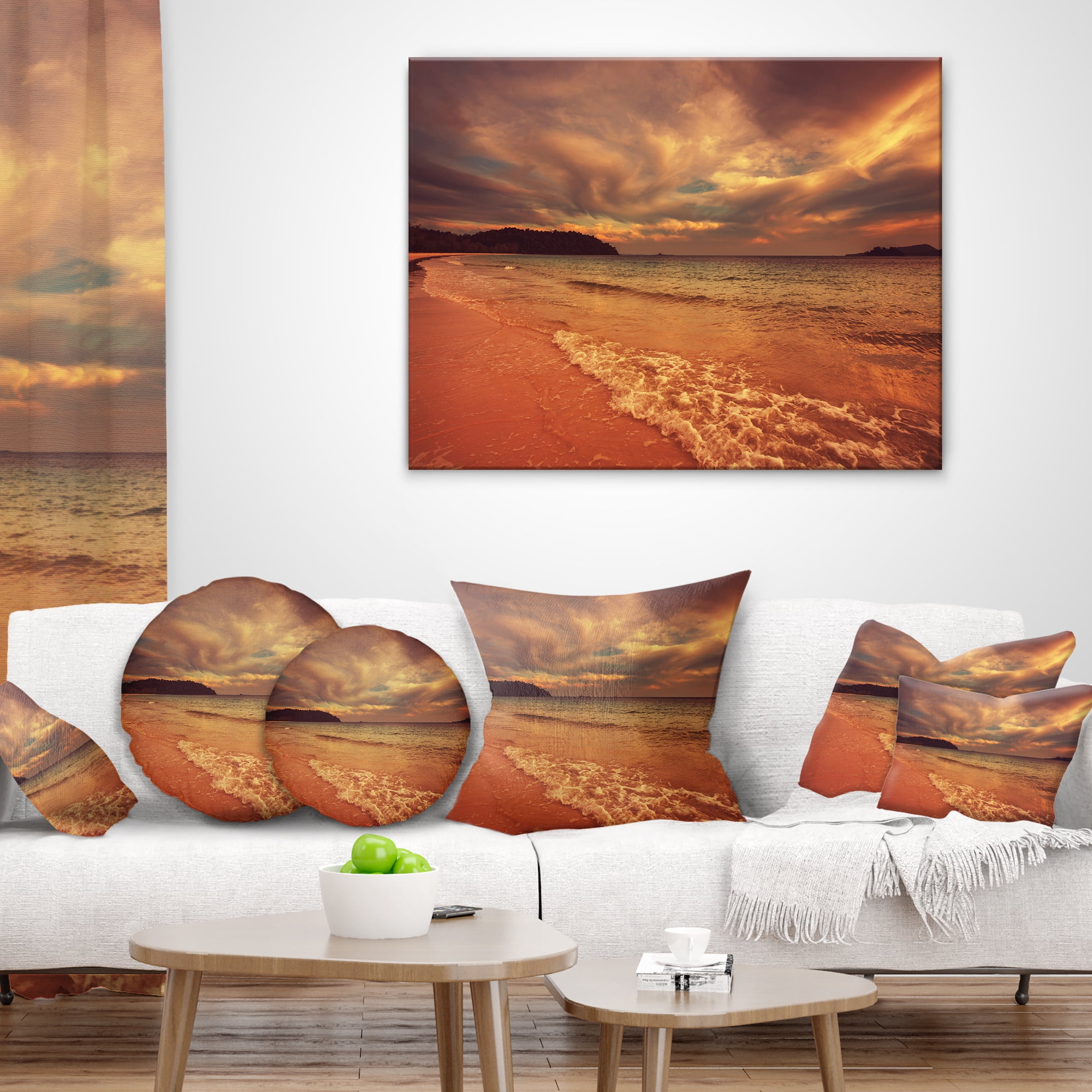 Designart Brown Serene Tropical Beach - Seashore Throw Pillow - 12x20