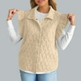 thumbnail image 2 of YOIAVAIOY Women Ruffles Puffer Vest Sleeveless Button Down Padded Jacket Trendy Fall Winter Gilet Outerwear with Pockets Beige M, 2 of 10