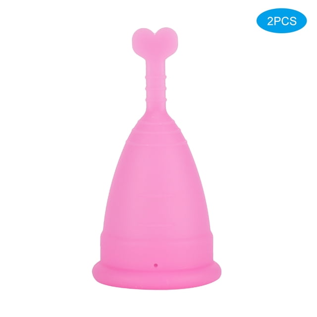 Copa menstrual de silicona para mujer, 2 unidades, higiene femenina, suministros para la menstruación, forma de corazón, rosa, talla S