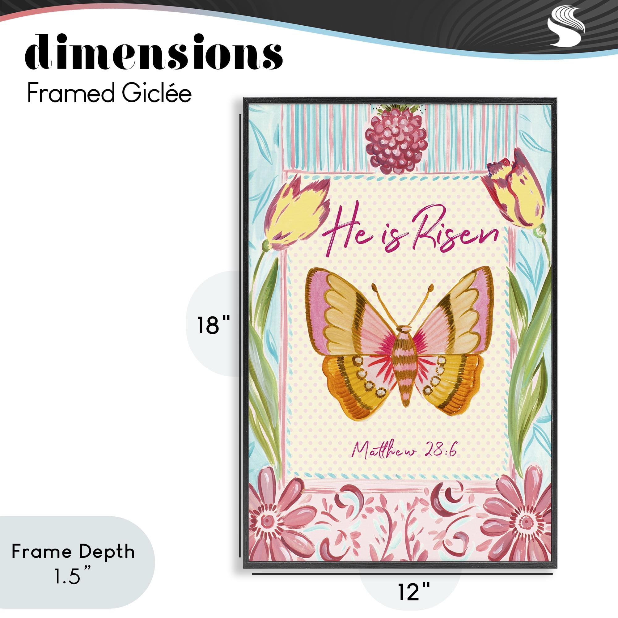 Stupell Industries He Is Risen with Butterfly Black Framed Giclee Art, design by Ani Del Sol