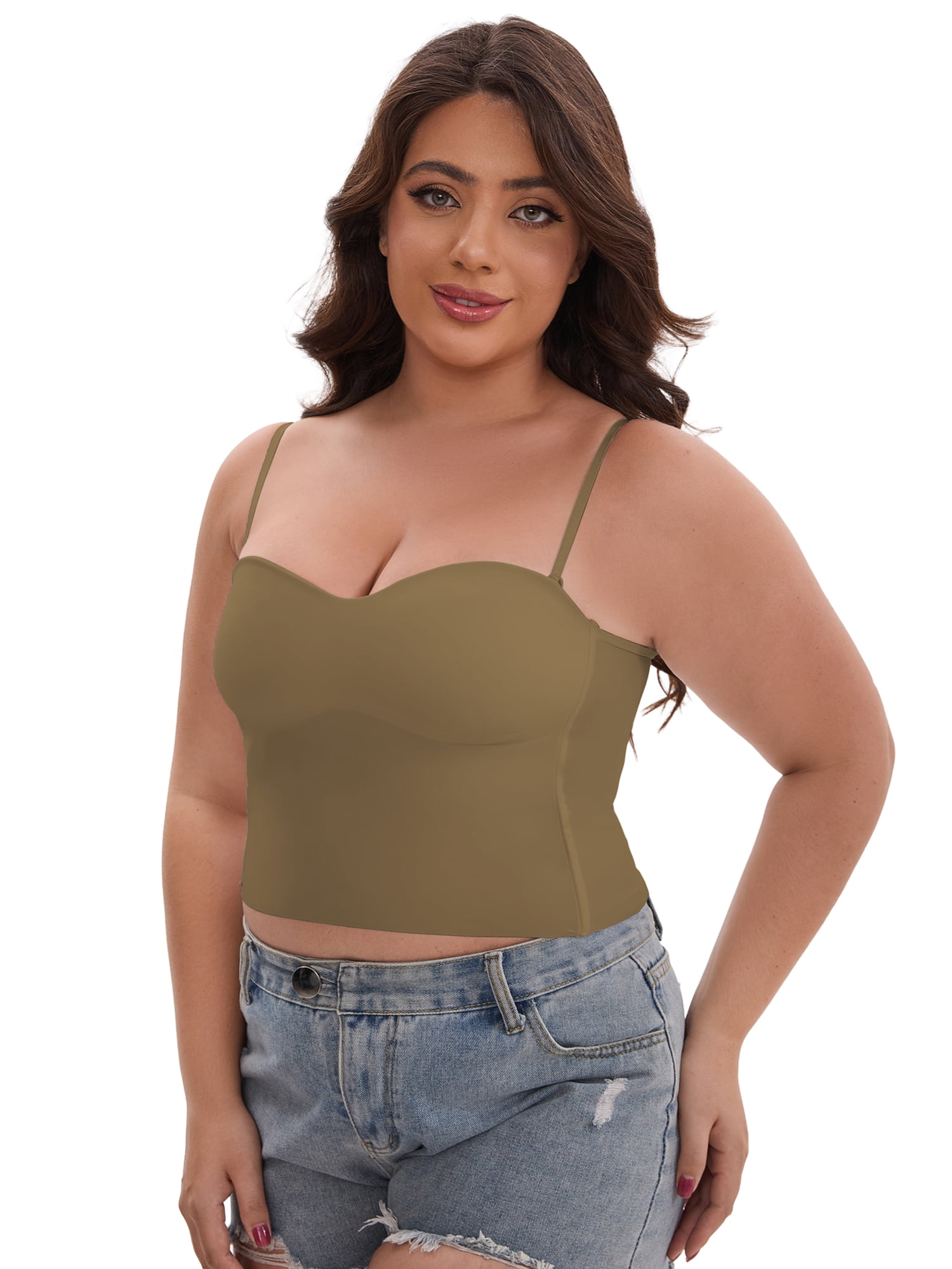 DARING DIVA Women's Plus Spaghetti Straps Wireless Padded Camisole XL Brown