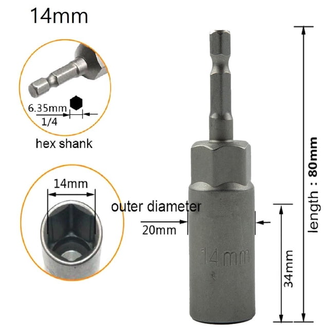 Lefu 1PCS 80mm Longueur 1/4" Hexagonale Écrou à Percussion Mèches
