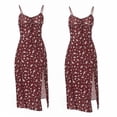 thumbnail image 2 of Vestido burdeos sexy elegante con Cuello en V y cordones florales divididos de verano para mujer S y M YONGSHENG, 2 of 5