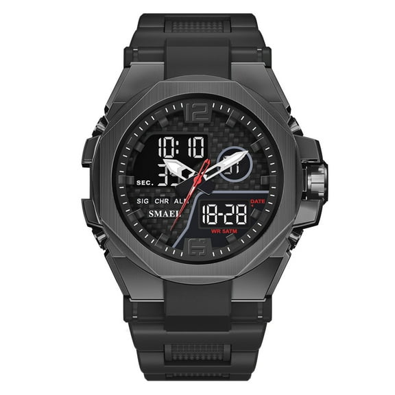 SMAEL 8103 Fashion Men Sports New Dual Display Waterproof Digital Stopwatch Date Alarm Clock LED Light Round Dial Alloy Case Silicone Strap Shockproof Design Man Quartz Wristwatch
