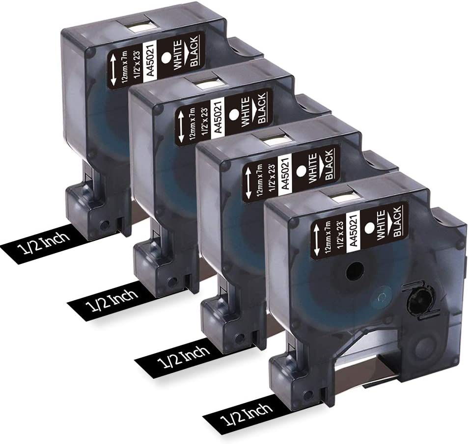 Freshworld 4Pack 45021 White on Black Labels Compatible for Dymo D1