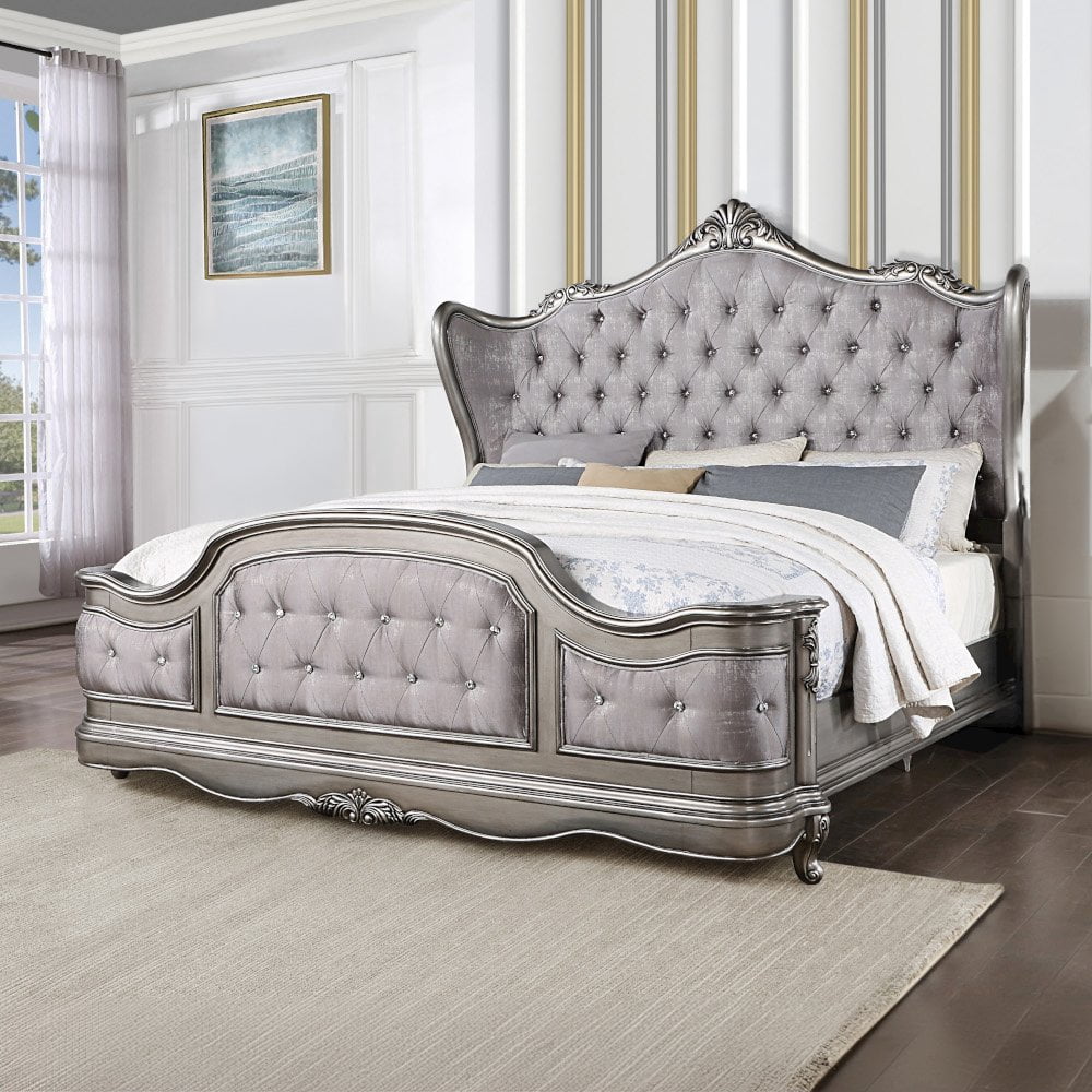 Acme Vendome Queen Bed Synthetic Leather & Antique Pearl - Walmart.com