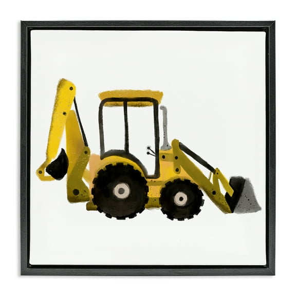 Stupell Industries Yellow Simple Bulldozer Transportation Painting Black Floater Framed Canvas Art Print Wall Art, 18 x 18