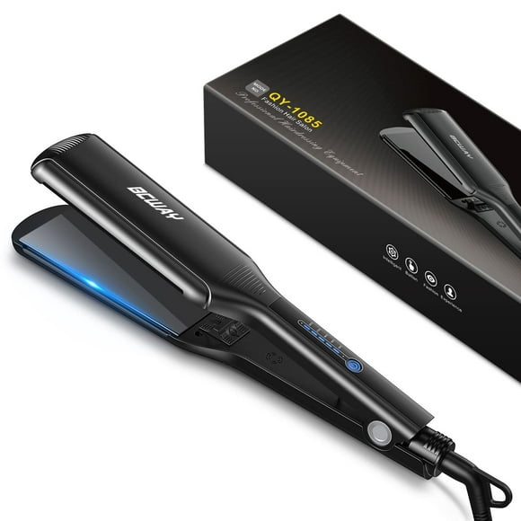 Plancha de pelo profesional Bcway, plancha plana de titanio flotante extragrande de 2,16 pulgadas, plancha alisadora de calentamiento instantáneo antiestática de 30 segundos con 5 ajustables para todo