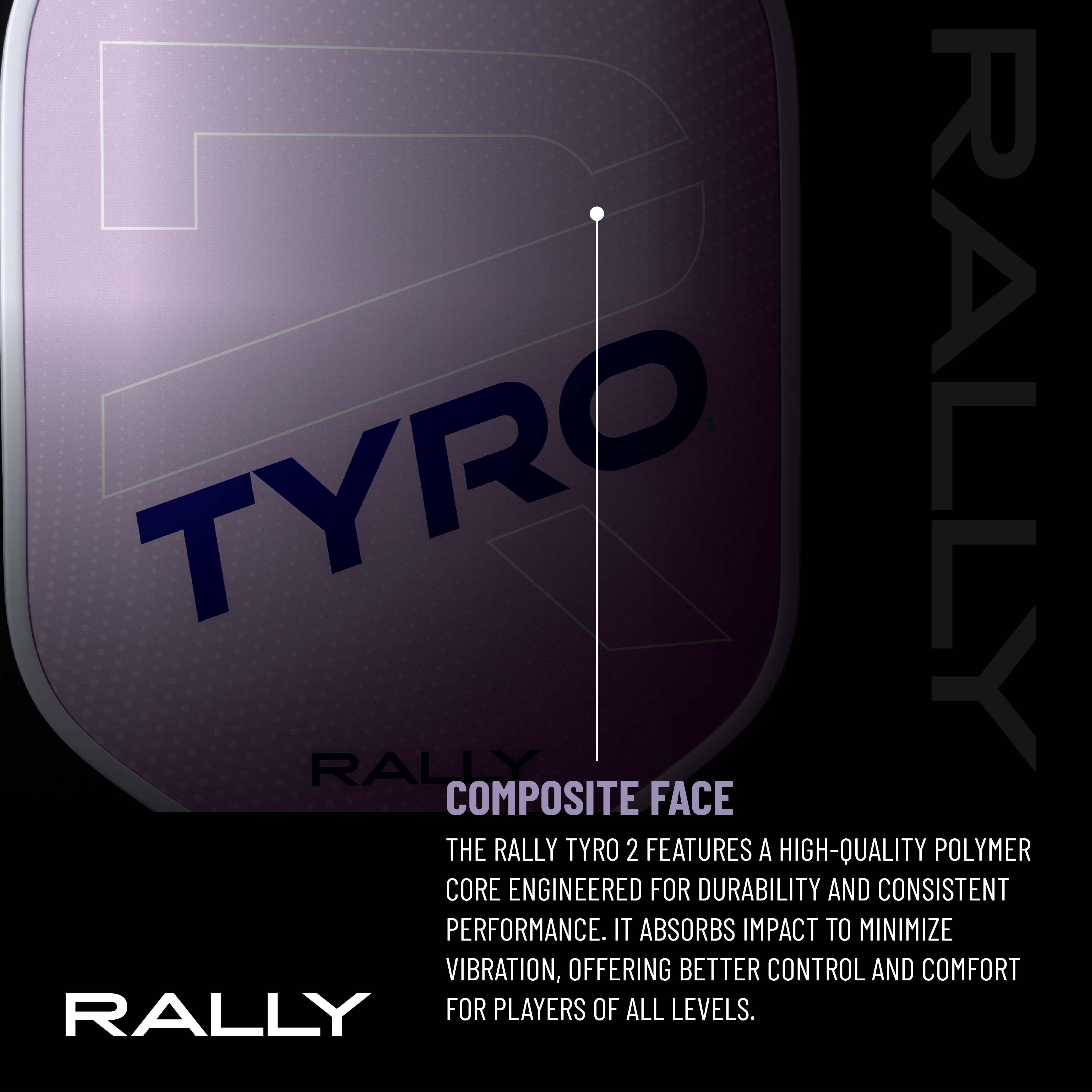 Rally Tyro 2 Pickleball Paddle, 7.0-7.5 oz, Polymer Core, 5" Handle, Purple