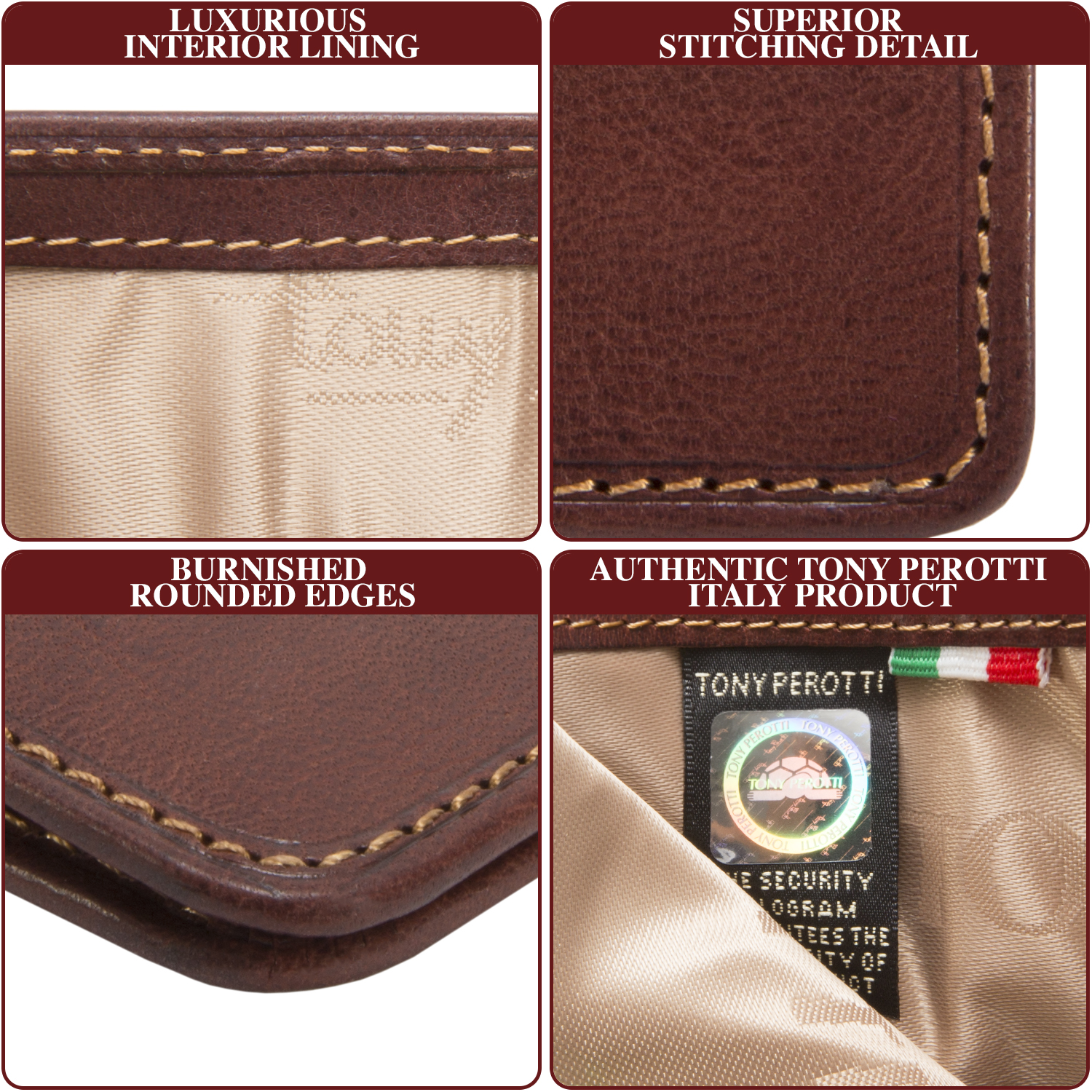 Tony Perotti Italian Leather Slim Front Pocket Bifold Weekend Wallet