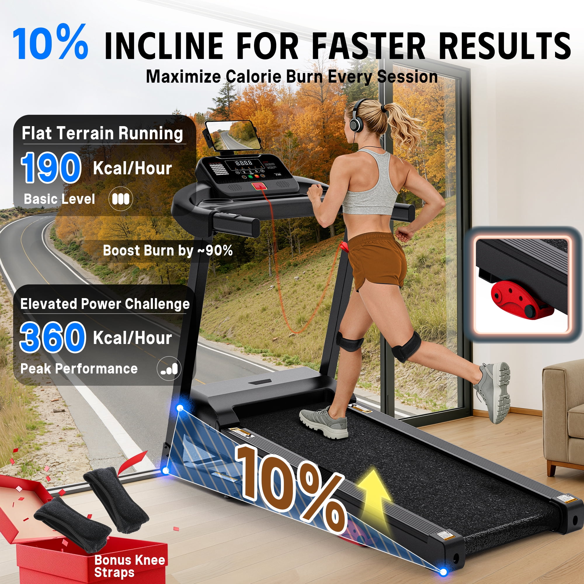 Walking Treadmill Pad with Incline - Portable Incline Treadmill, Walking Pad with Handle Bar, 3.0HP Low Noise, 3 in 1 Treadmills for Home, Office,Wide Belt, App, Heart Rate