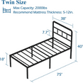 thumbnail image 2 of Maenizi iron Twin Bed Frames with Headboard 18 inch, Metal Platform No Box Spring Easy Assembly/Noise Free/Black, 2 of 6