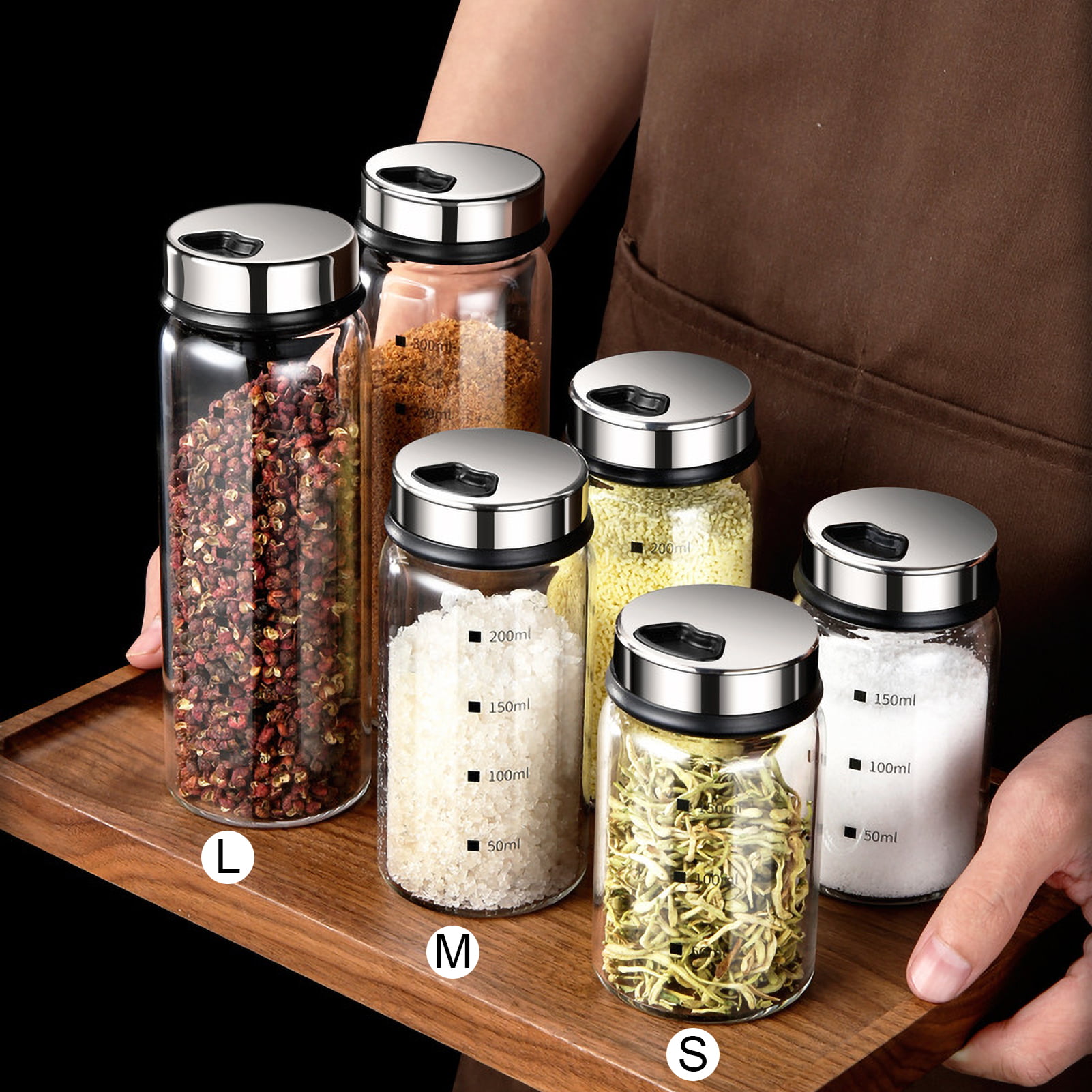 4 Piece Set Round Glass Seasoning Jar 90ML 3oz Wooden Lid Seasoning Bottle Spice  Jar Organizadores Kitchen Storage - AliExpress