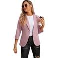 thumbnail image 2 of JWD Women's Casual 3/4 Ruched Sleeve Blazer - Slim Fit Open Front Notched Lapel Work Office Suit Jacket with Pockets Pink 12, 2 of 7