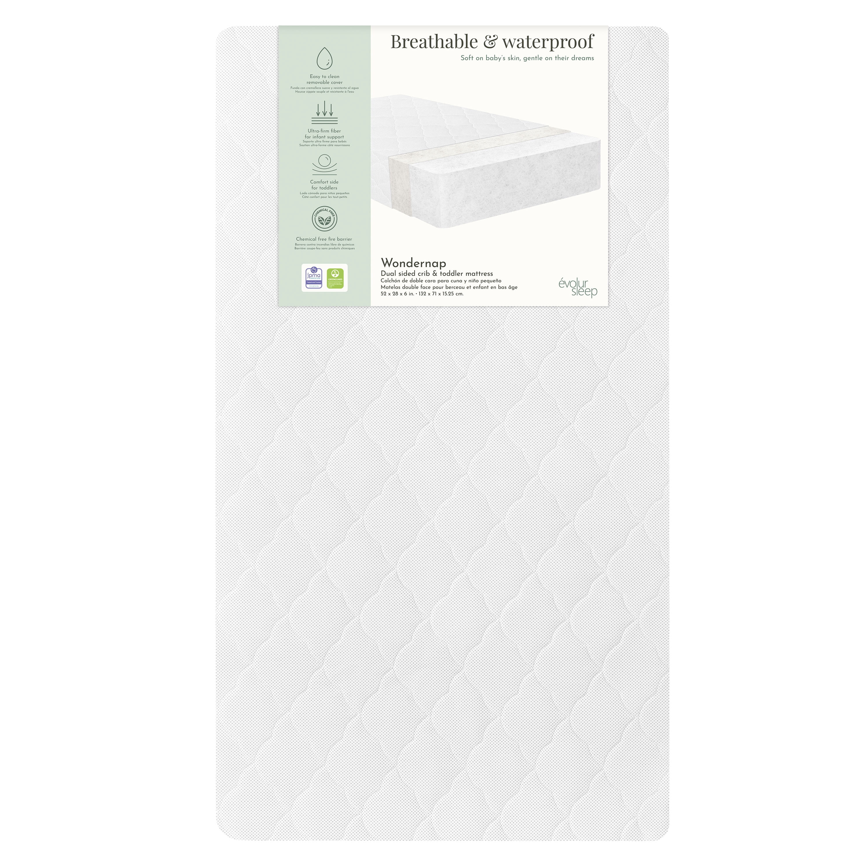 Evolur Wondernap 2 in 1 Full-size Crib Mattress, White