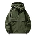 thumbnail image 2 of VeFlora Men's Active Solid Jackets, Lightweight Anorak Coat Tops -Half-Zip, Hooded, Elastic Hem, Spacious Pocket, Durable Fabric, Versatile Streetwear(Army Green/XS), 2 of 8
