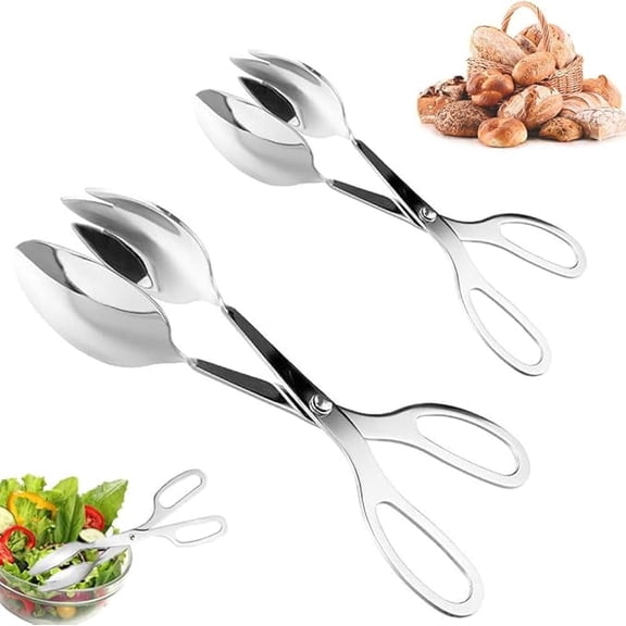 OFEFE 2-Pack Stainless Steel Serving Tongs Set - 10 Inch and 8 Inch Kitchen Tongs for Salad, Bread, Cake, Barbecue, Seafood, Catering and Party (Polished Finish)