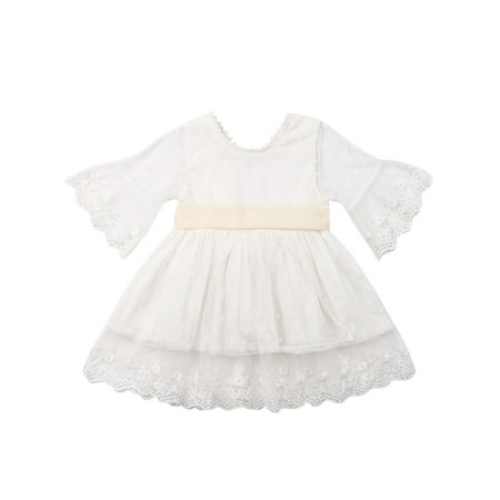 

Zervatek Baby Summer Outfits Polka Dot Sheer O-Neck Mandarin Sleeves Princess Dress for Little Girls