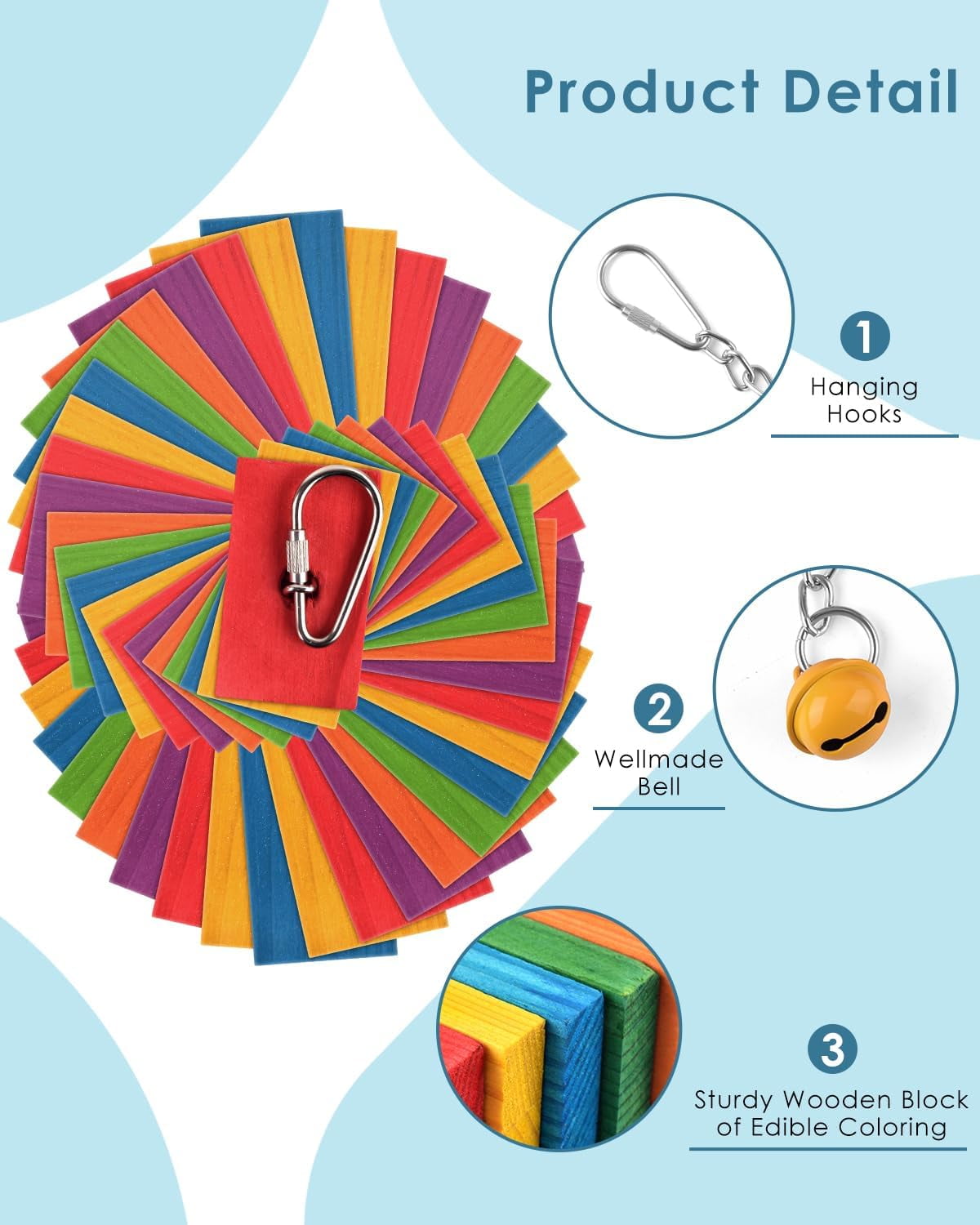 Bird Chew Toys, Multicolored Bagel Cascade Chewing Sticks Biting Wooden Blocks Toy for Parrots