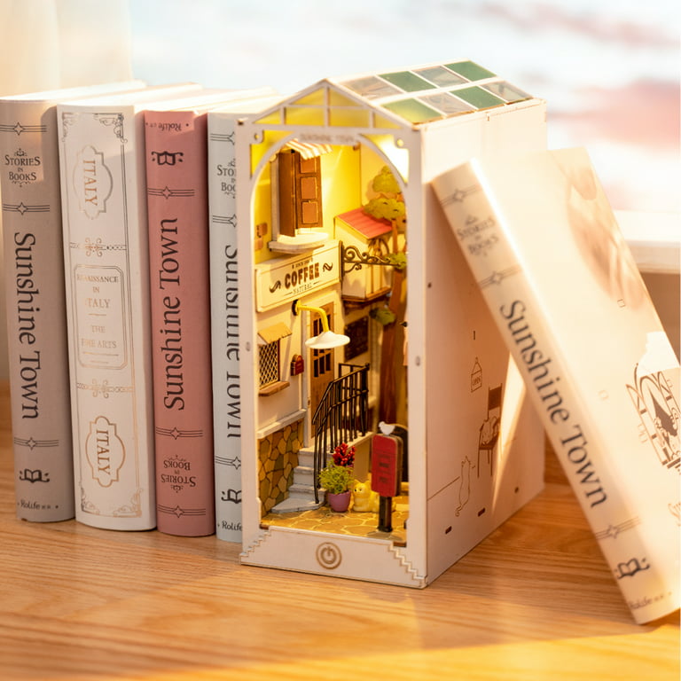 DIY Book Nook Kit, Romantic Town, Bookshelf Insert Decor With LED