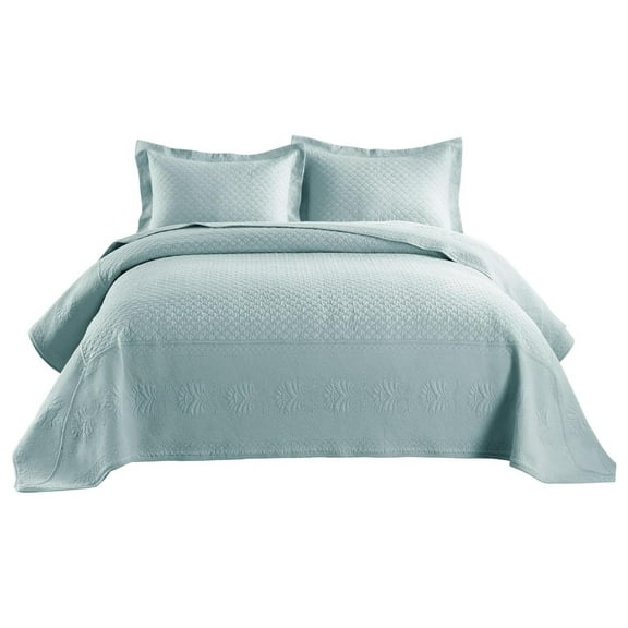 3-Piece 100% Cotton Oversized Quilt Bedspread Set Coverlet Set TM107, Mint Green, King