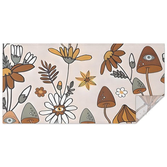 Brown Mushroom Flower Light Pattern Rectangle Tablecloth 60"x120",Waterproof Polyester Rectangle Table Cloth, Wipeable Spillproof Polyester Tablecloth for Dining, Camping, Indoor and Outdoor