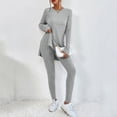 thumbnail image 2 of Ensemble Deux Pièces pour Femmes 2025 Manches Longues Col Rond Ourlet Fendu Tee-Shirt Pantalon Taille Haute Survêtement, 2 of 6