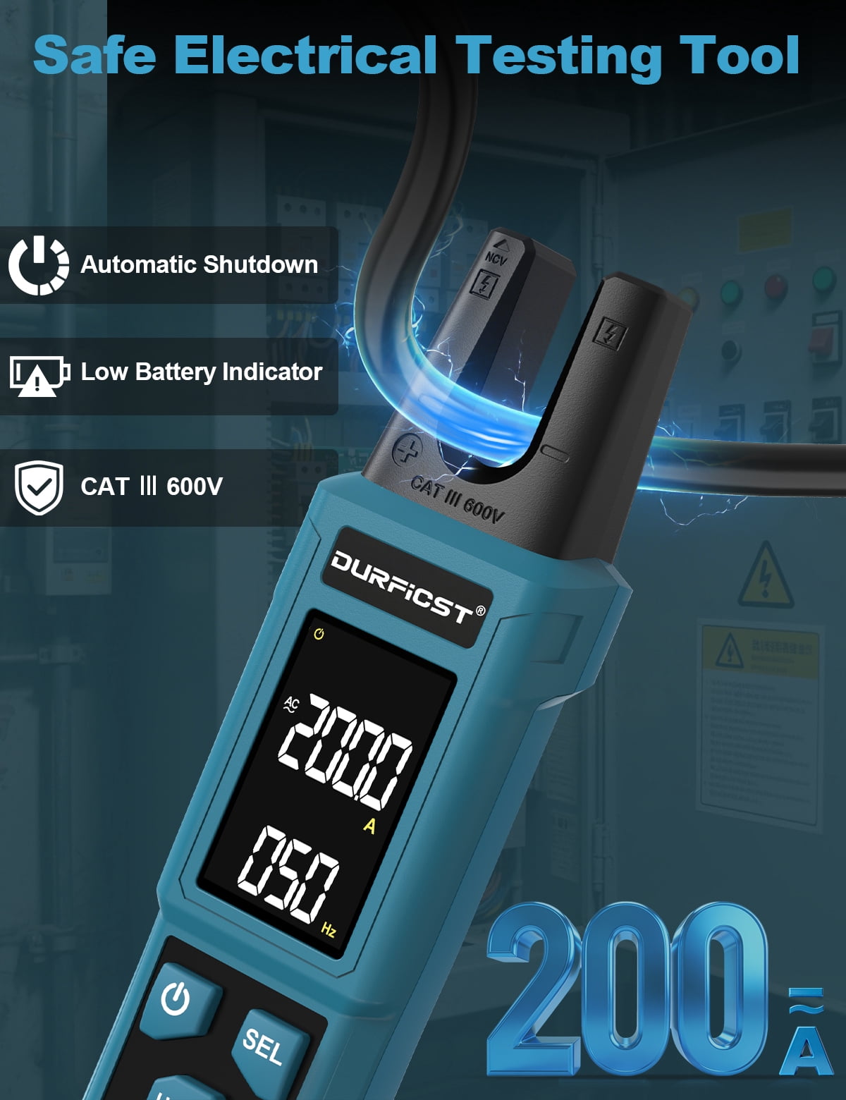 Clamp Meter, DURFICST Digital Auto Ranging Amp Meter TRMS 4000 Counts, Clamp Multimeter with AC/DC Current & Voltage, NCV, Resistance, Capacitance, Frequency, Continuity, Live Wire, Temperature Test