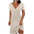 thumbnail image 2 of Antinious Womens Dresses for Party,Ladies Casual Beach Dress,Holiday Dresses for Women Solid Short Short Sleeve-Neck Mid-Calf Dress,White,M, 2 of 5